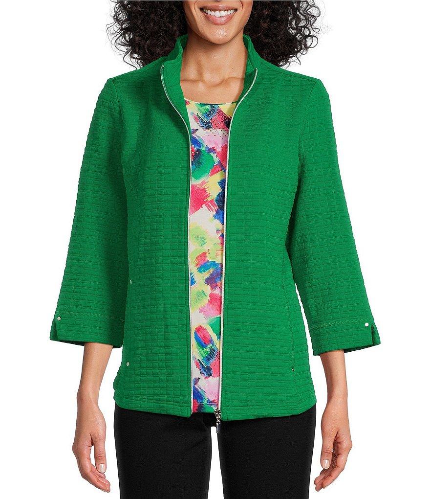 Allison Daley Petite Size 3/4 Sleeve Stand Collar Zip Front Jacket Product Image