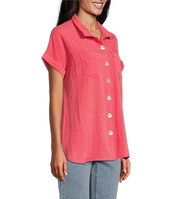 John Mark Wire Collar Short Dolman Sleeve Button-Front Camp Shirt Product Image