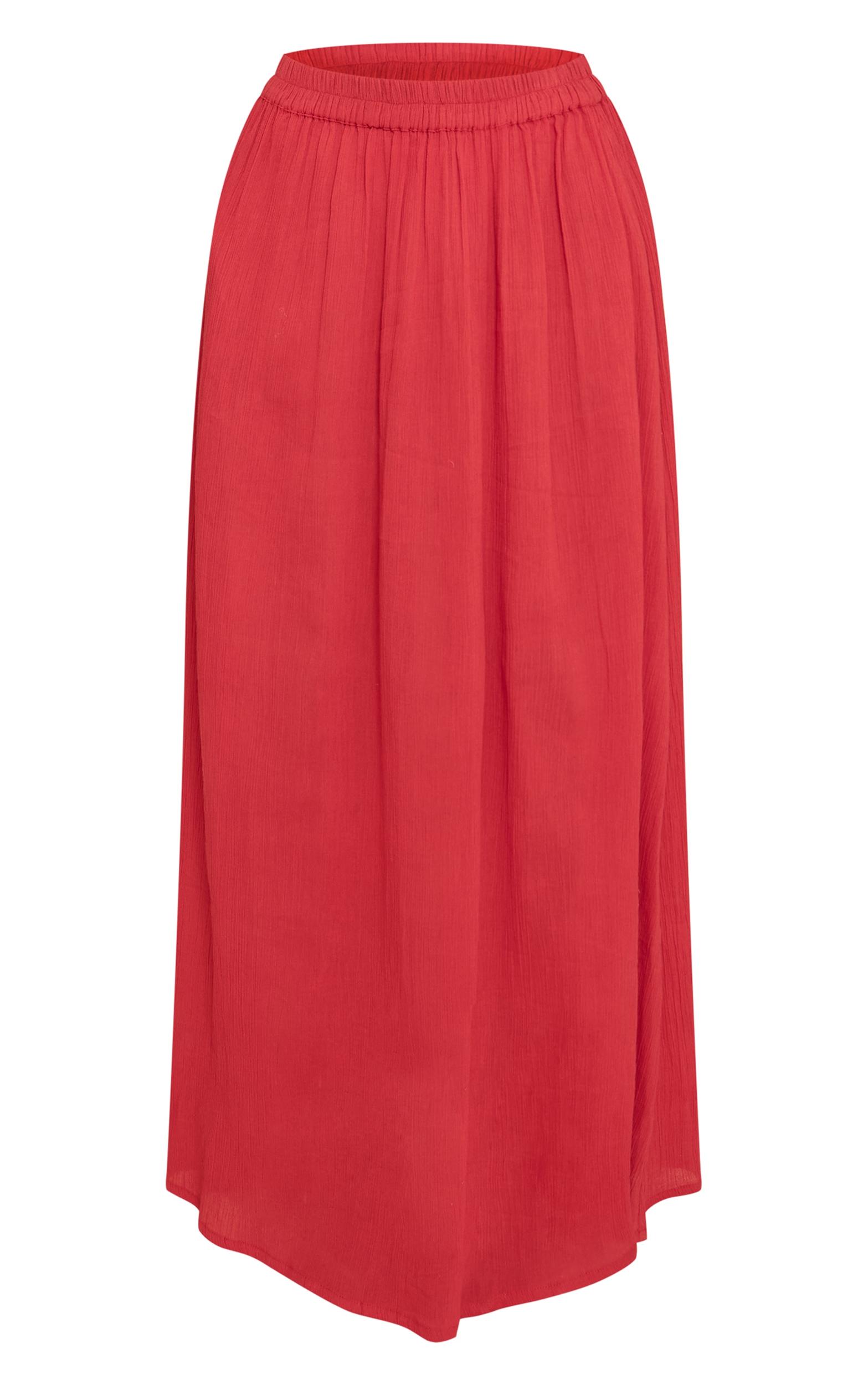 Tomato Red Cotton Cheesecloth Elasticated Waist Maxi Skirt Product Image