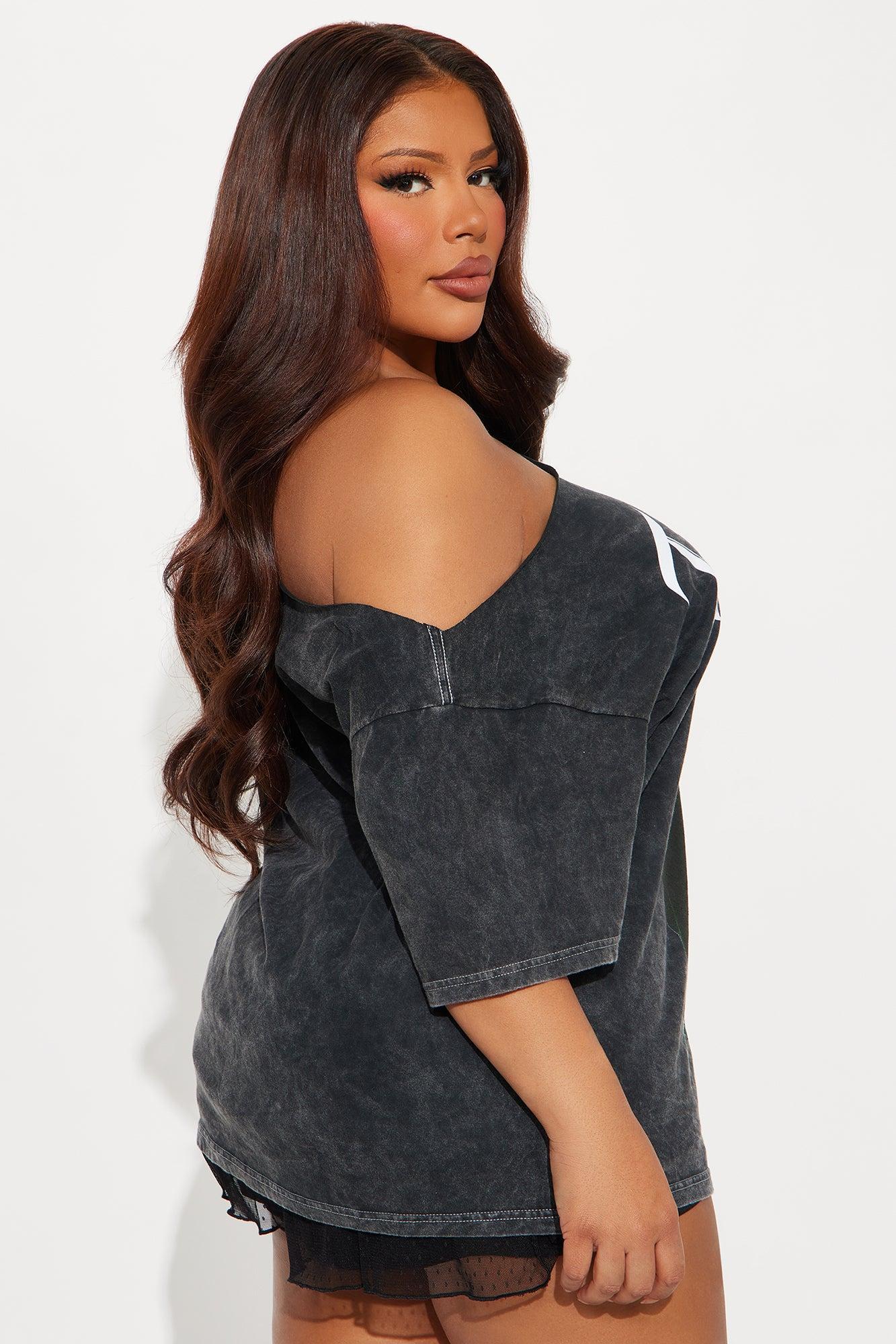 Tupac Off Shoulder Washed Tee - Black Product Image