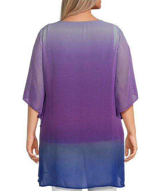 Slim Factor by Investments Plus Size Ombre Border Print Boat Neck 3/4 Sleeve Lined Tunic Product Image