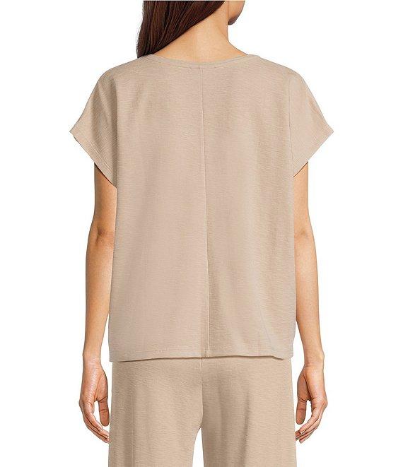 Eileen Fisher Organic Cotton Slub Rib Knit V-Neck Cap Sleeve Square Top Product Image