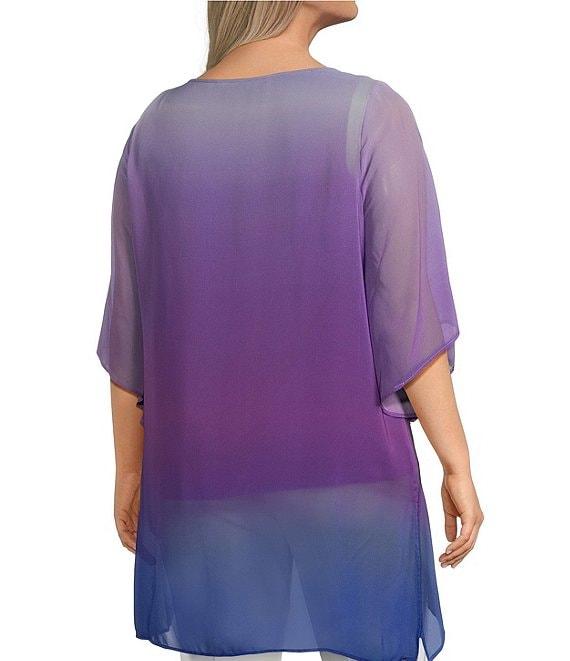 Slim Factor by Investments Plus Size Ombre Border Print Boat Neck 3/4 Sleeve Lined Tunic Product Image