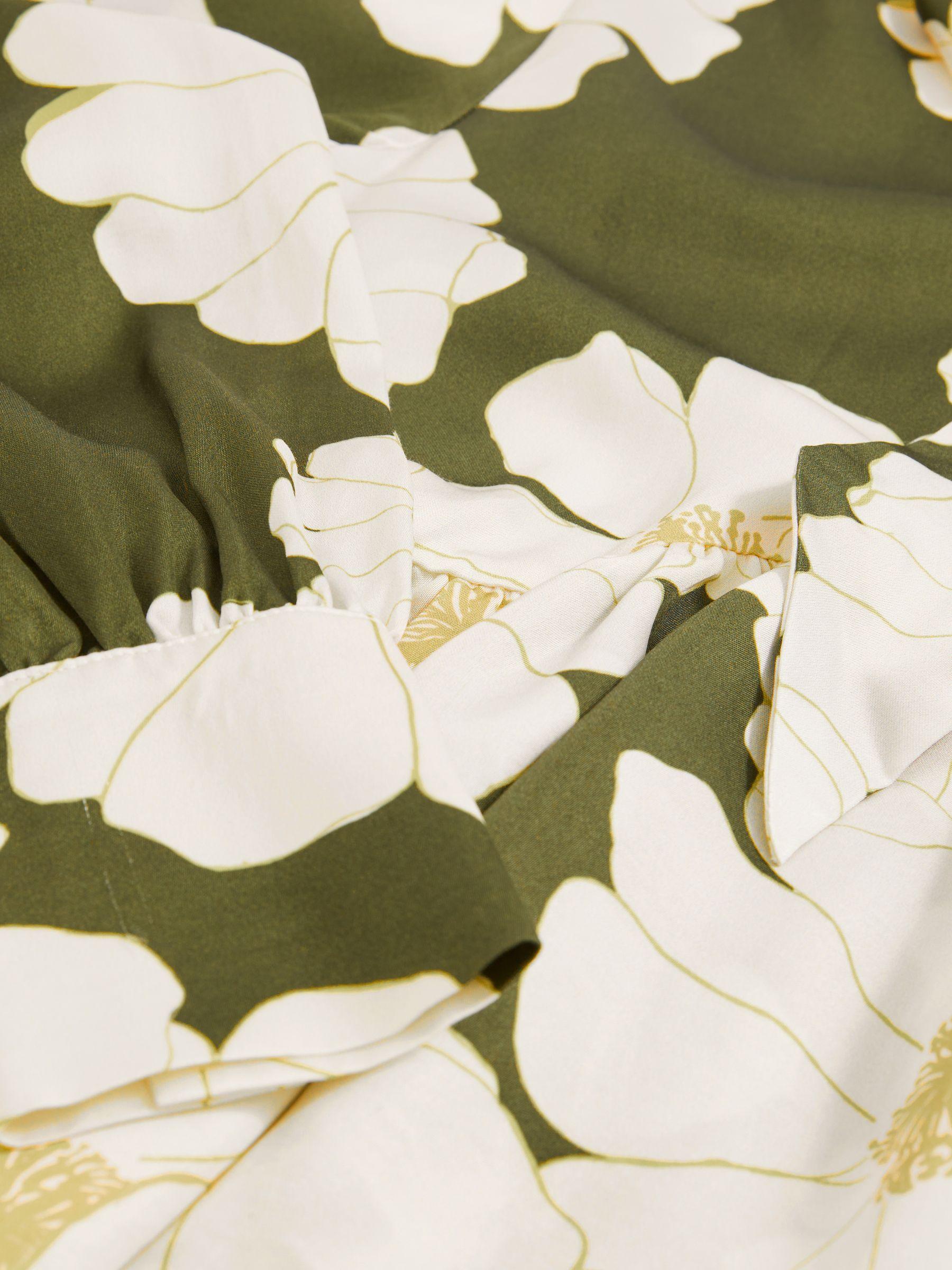 Floral Tie-Neck Swing Blouse in Ivory/Green Product Image