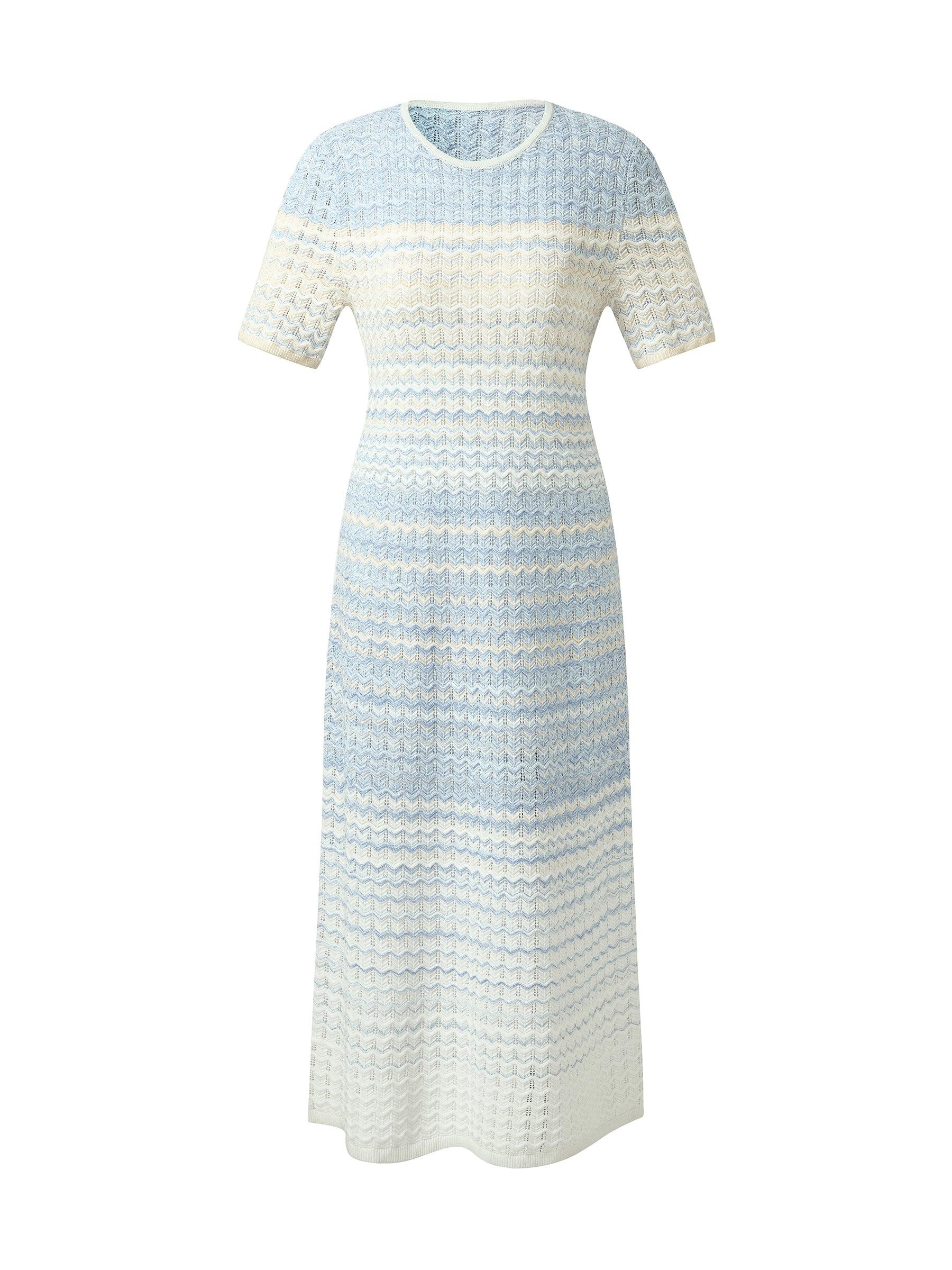 Blue And White Gradient Women Knit Midi Dress Product Image