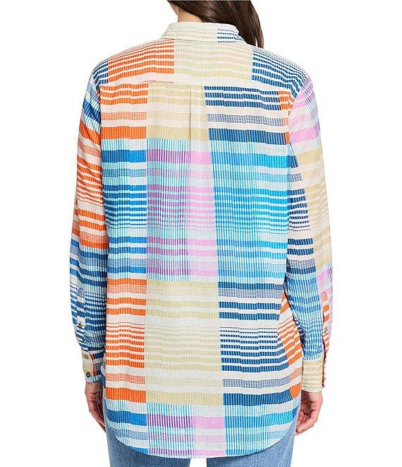 NIC + ZOE Sunset Stripe Point Collar Long Sleeve Boyfriend Shirt Product Image