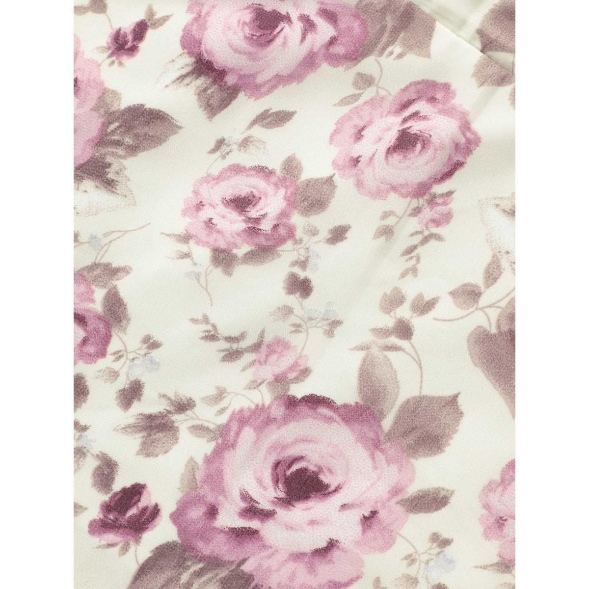 Plus Size Ivory Heart Neckline Floral Shirred Ruffles Blouse Women Elegant Short sleeve Heart neckline Everyday Blouses BloomChic 14-16/1X Product Image