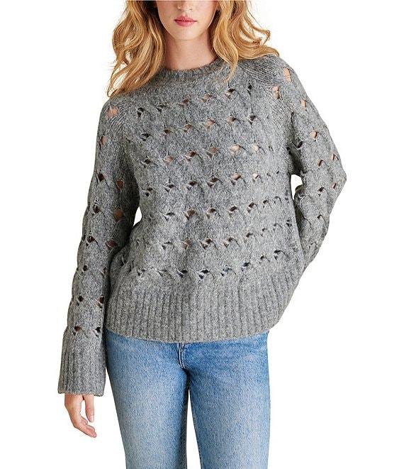 Steve Madden Sonora Cable Knit Crew Neck Long Sleeve Sweater Product Image