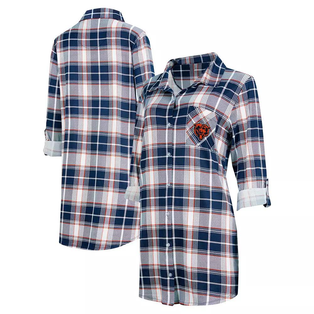 Women's Concepts Sport Navy Chicago Bears Ashford Plaid Knit Nightshirt, Size: 3XL, Blue Product Image
