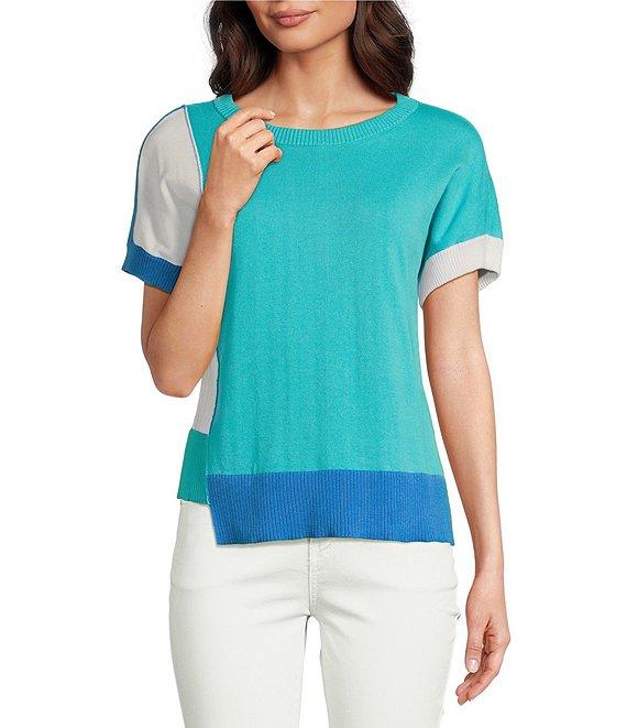 APNY Knit Color Block Crew Neck Short Sleeve Sweater Product Image