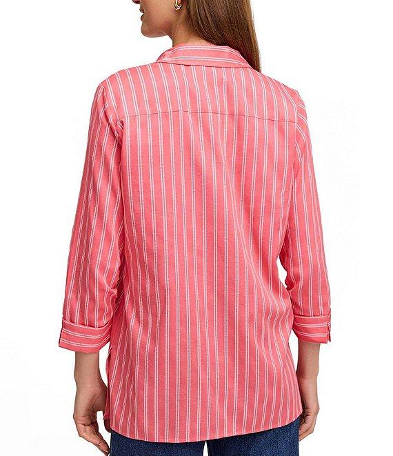 Foxcroft Striped Evelyn Point Collar 3/4 Sleeve Top Product Image