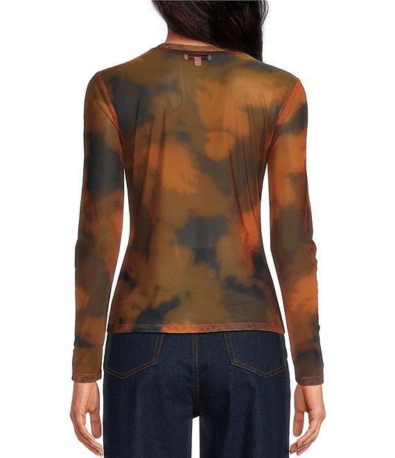 Gianni Bini Matty Printed Mesh Abstract Boat Neck Long Sleeve Top Product Image