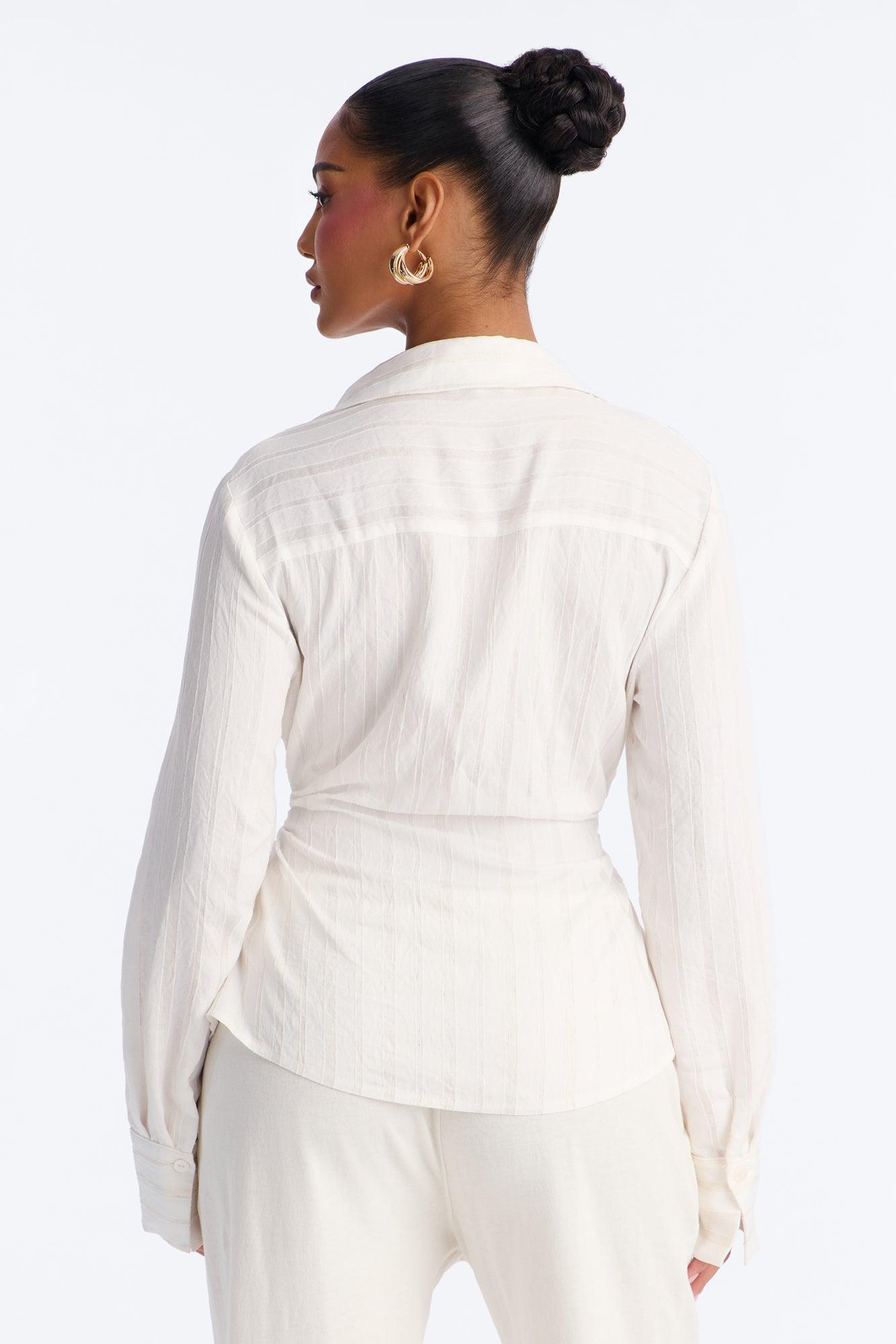 Spring Walks Ruched Linen Shirt - White Female Product Image