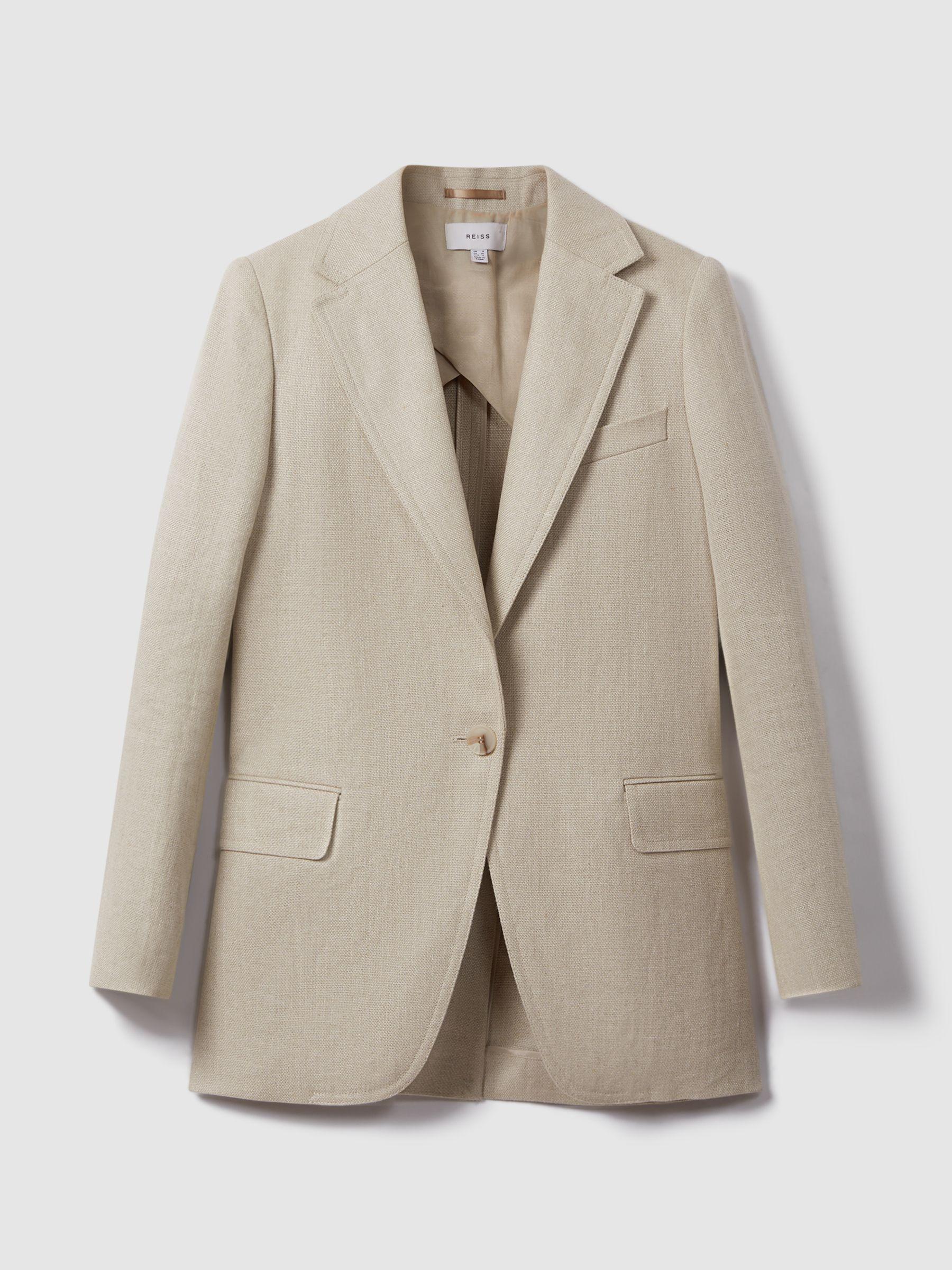Linen Single Breasted Suit Blazer in Natural Product Image