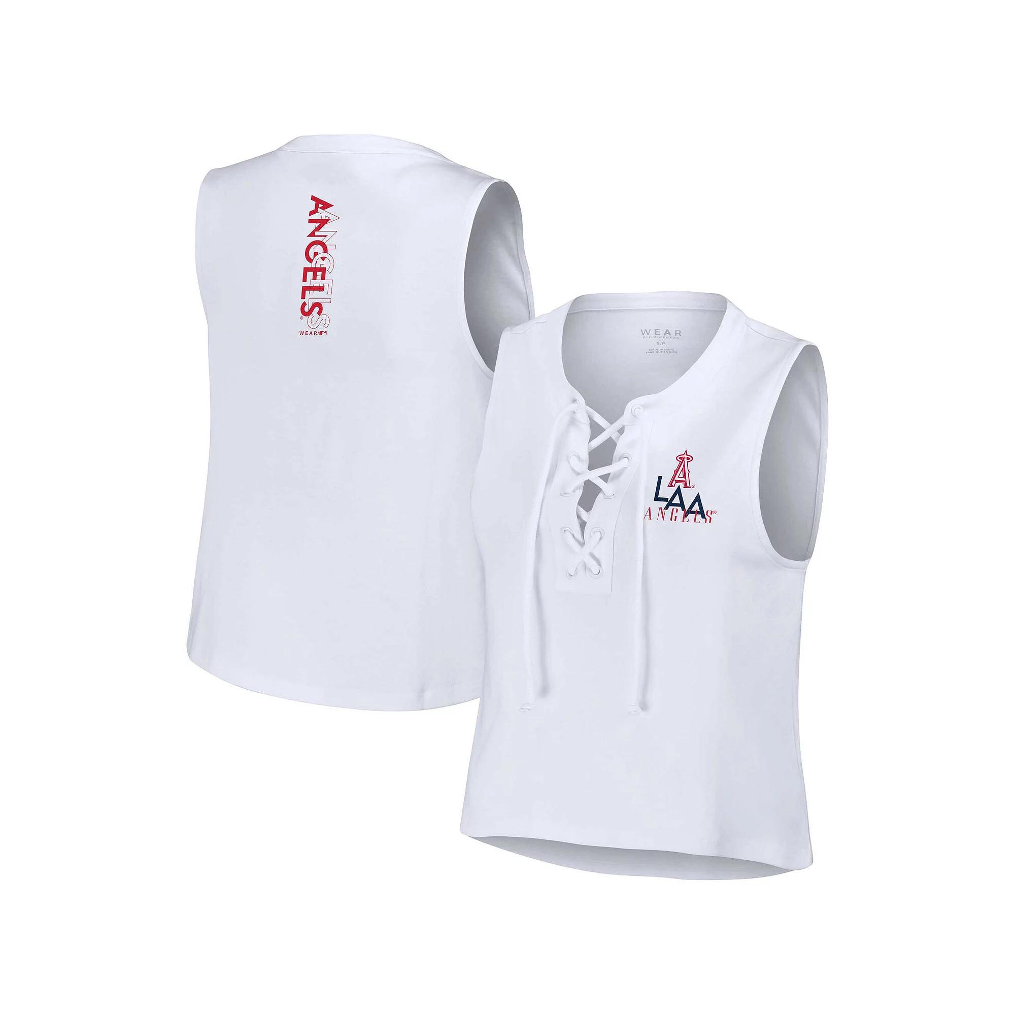 Women's WEAR by Erin Andrews White Los Angeles Angels Lace-Up Tank Top,  Product Image