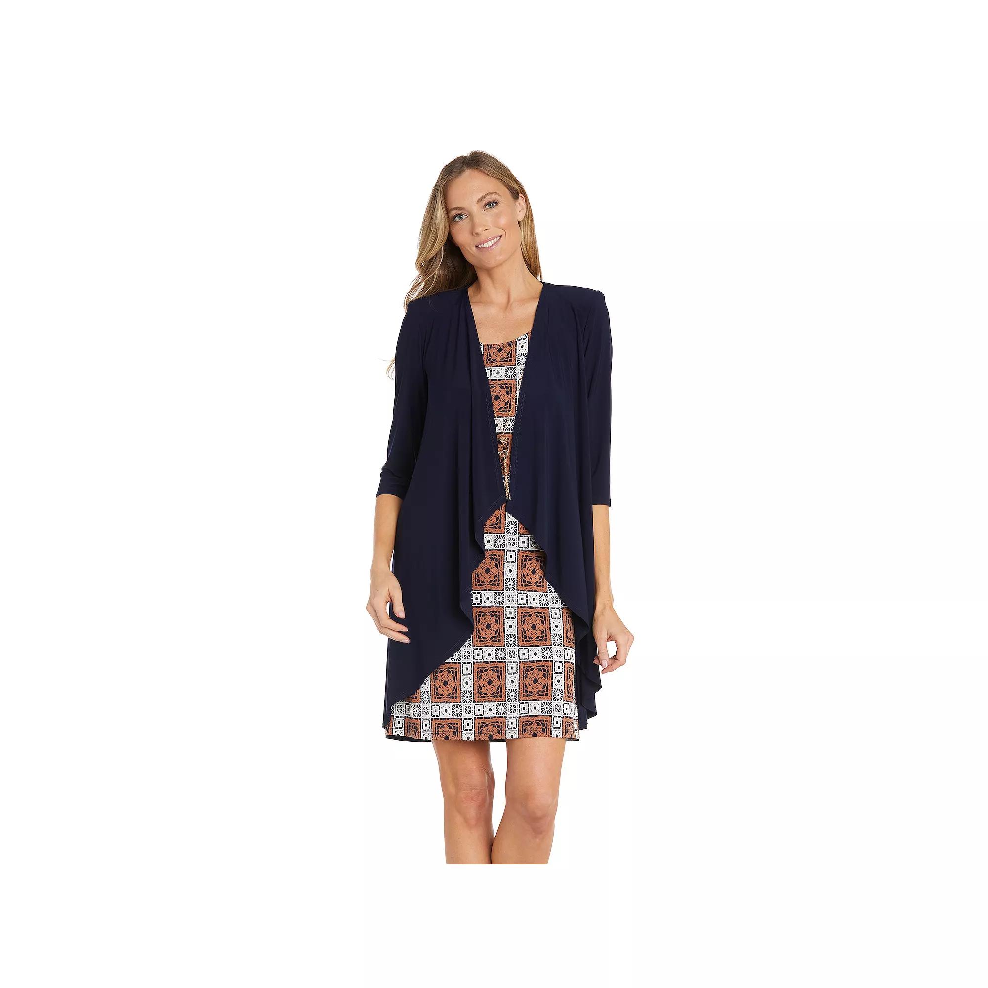 Women's R&M Richards 2-Piece Puff Print Jacket & Dress, Size: 10, Blue Clay Product Image