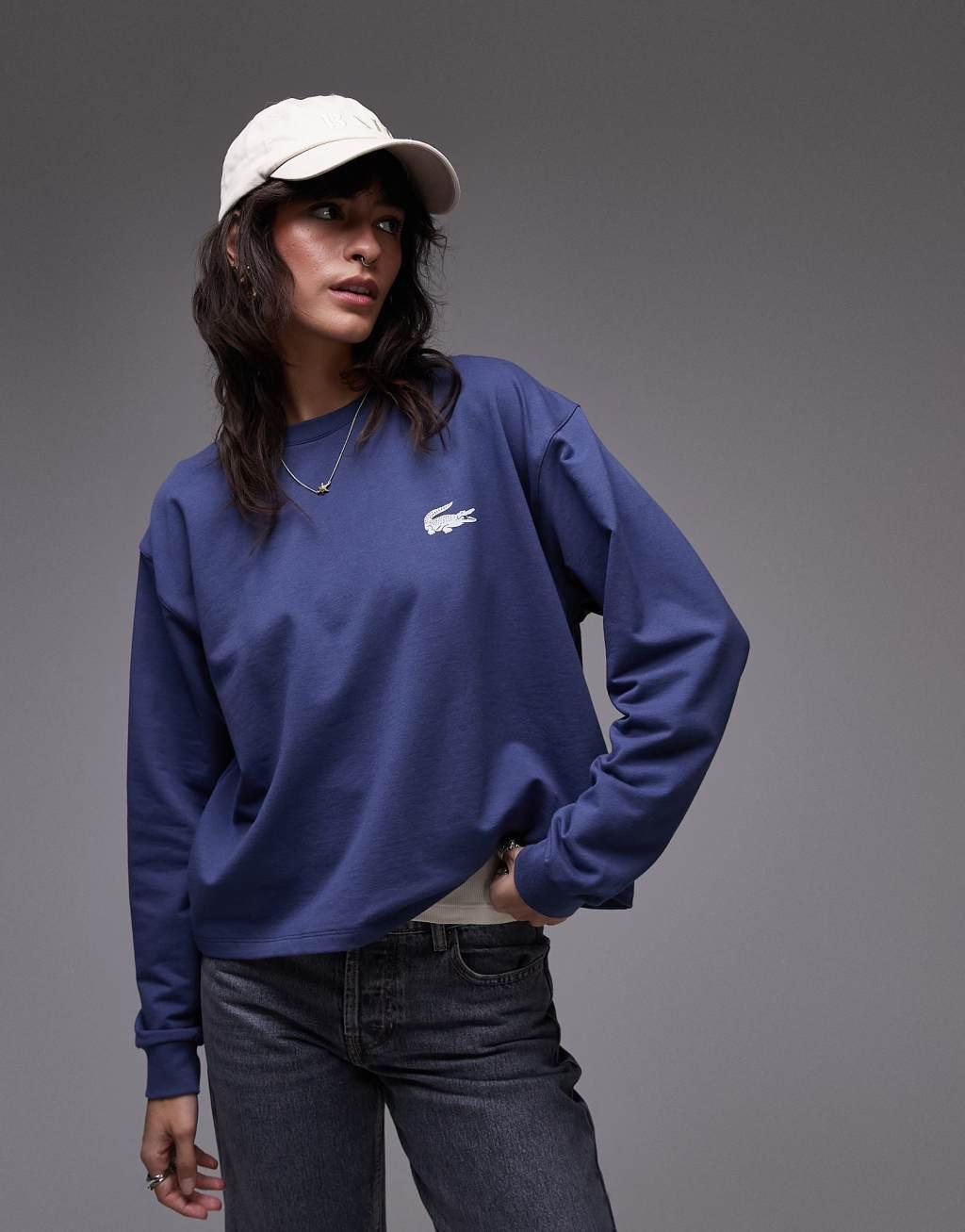 Lacoste loungewear sweatshirt in navy Product Image