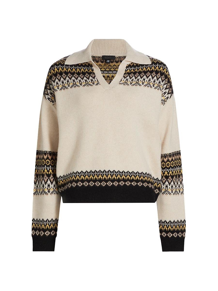 Womens COLLECTION Cashmere Open Collar Fair Isle Sweater Product Image