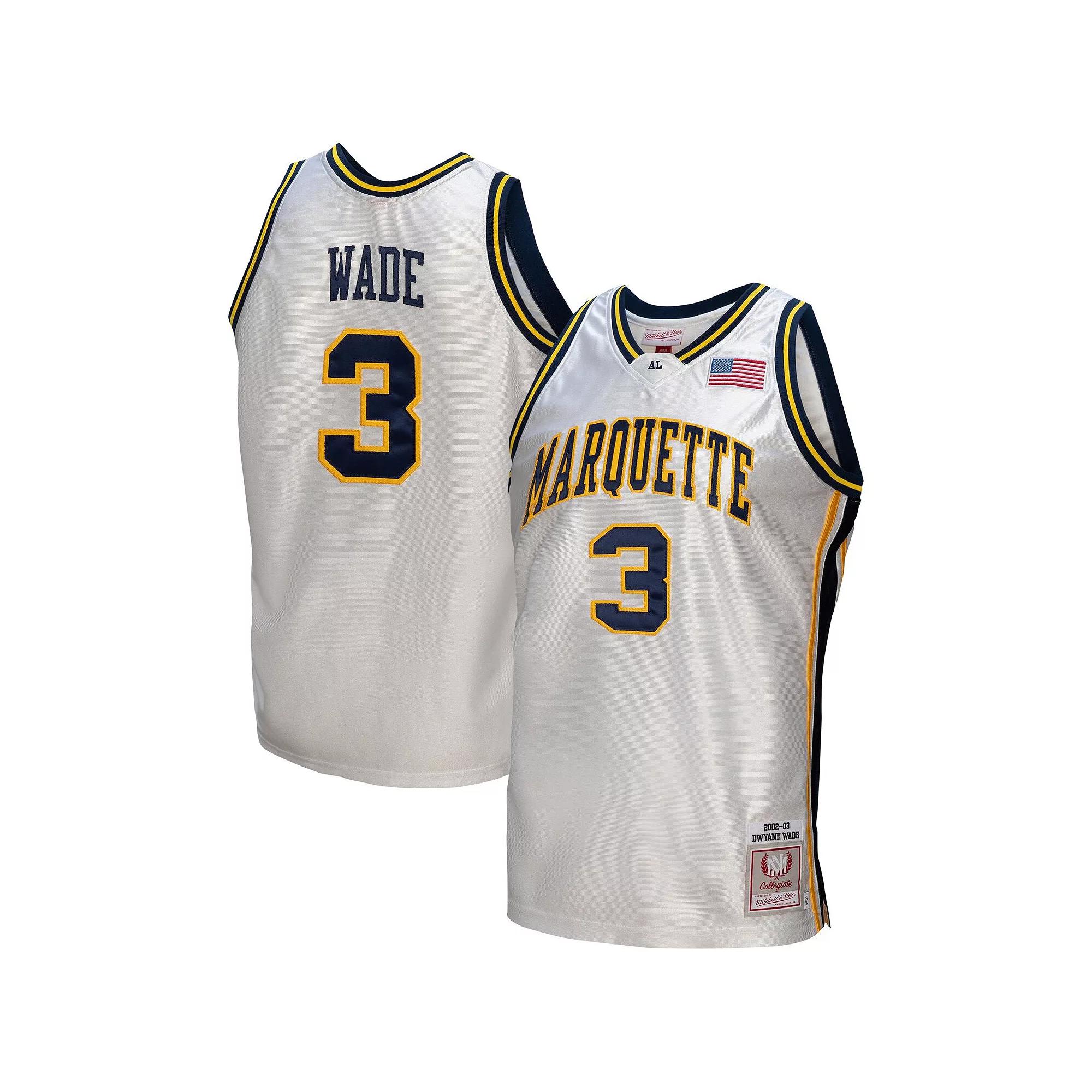 Men's Mitchell & Ness Dwyane Wade White Marquette Golden Eagles College Vault 2002/03 Authentic Jersey, Size: Medium, Mrq White Product Image