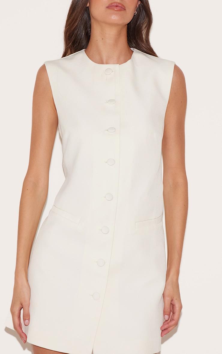 Cream Tailored Woven Button Down A Line Dress Product Image