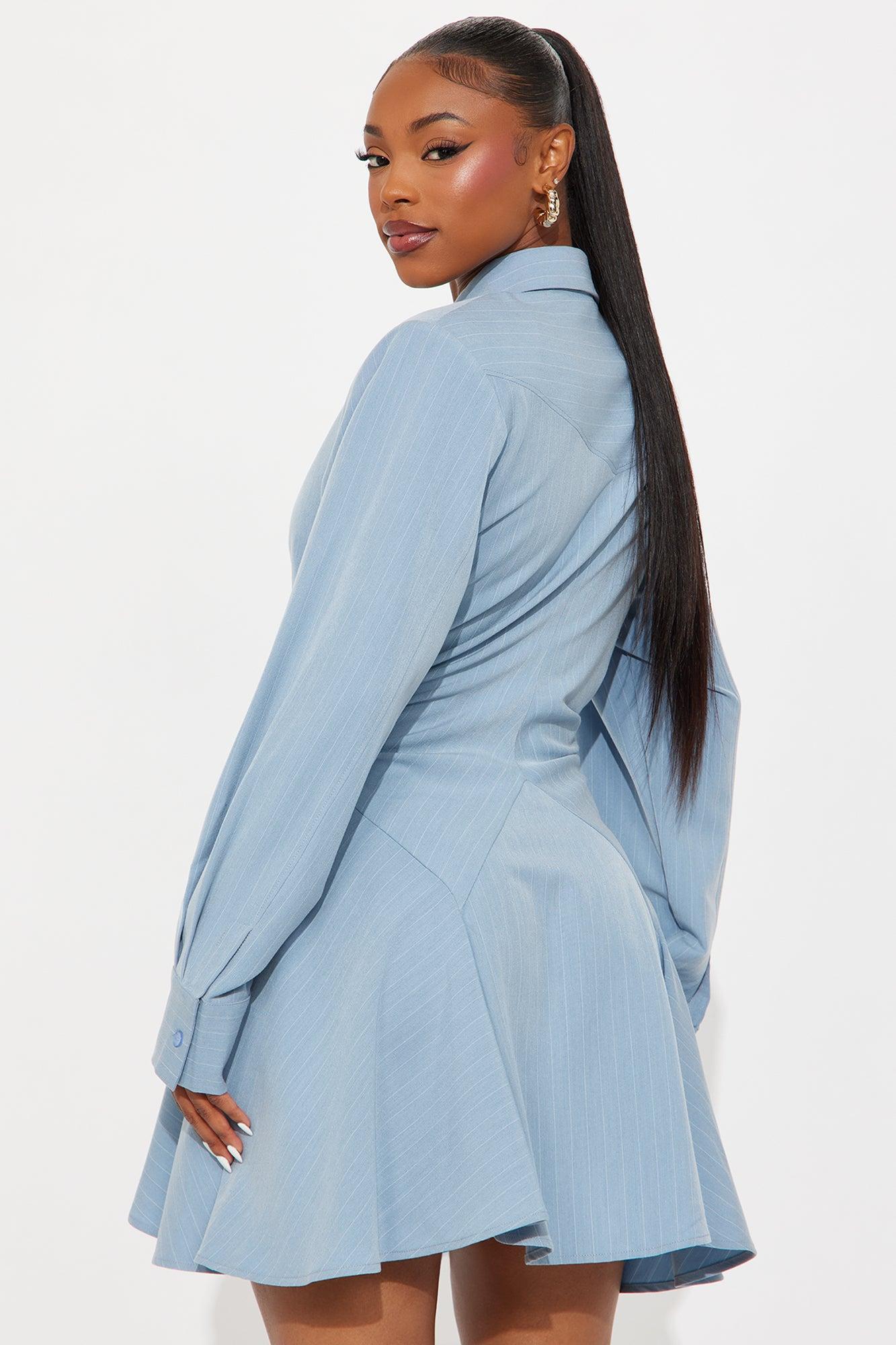 Vivianne Pinstripe Mini Dress - Blue Female Product Image