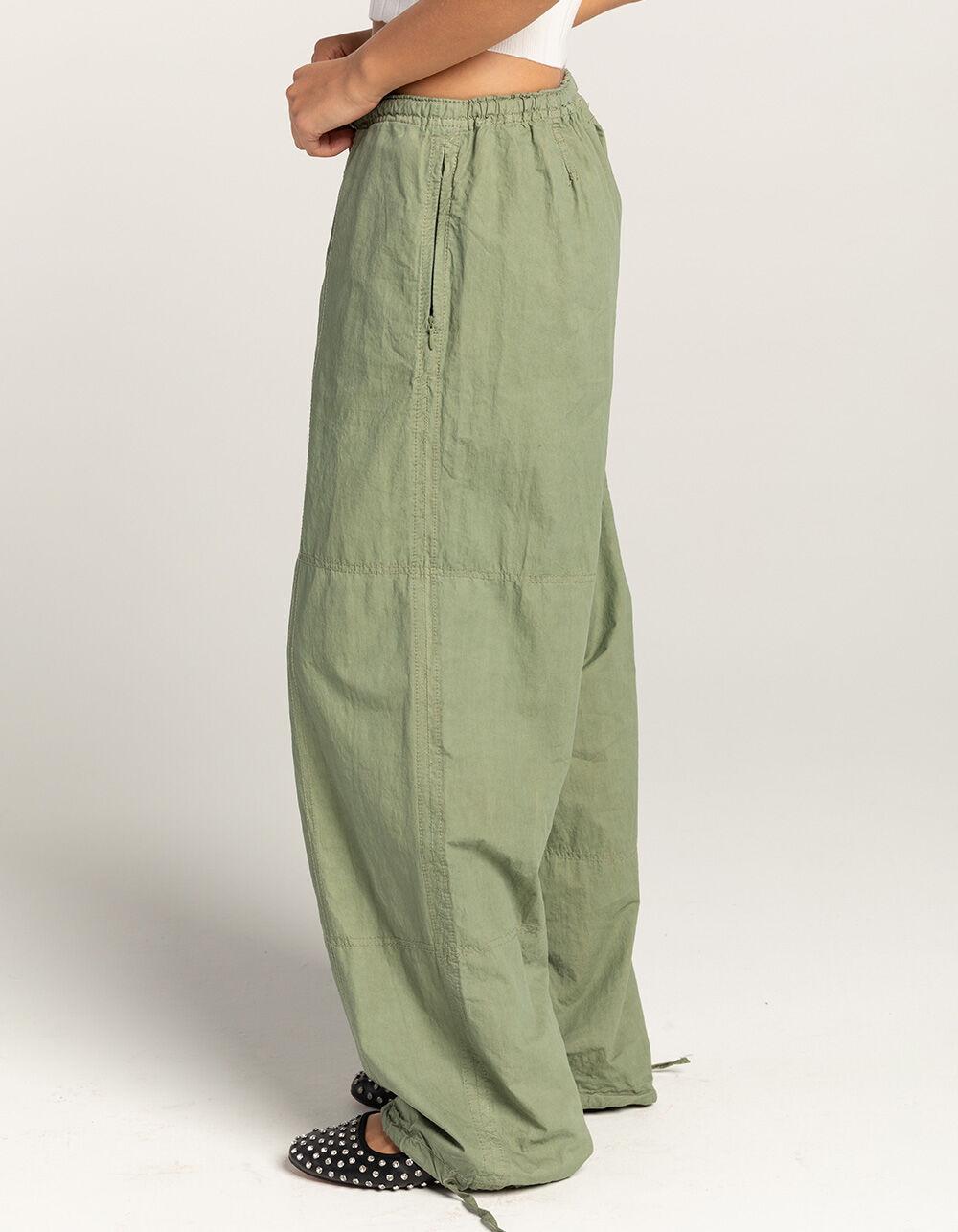 RSQ Womens Low Rise Seamed Cotton Vintage Washed Pants - OLIVE Product Image