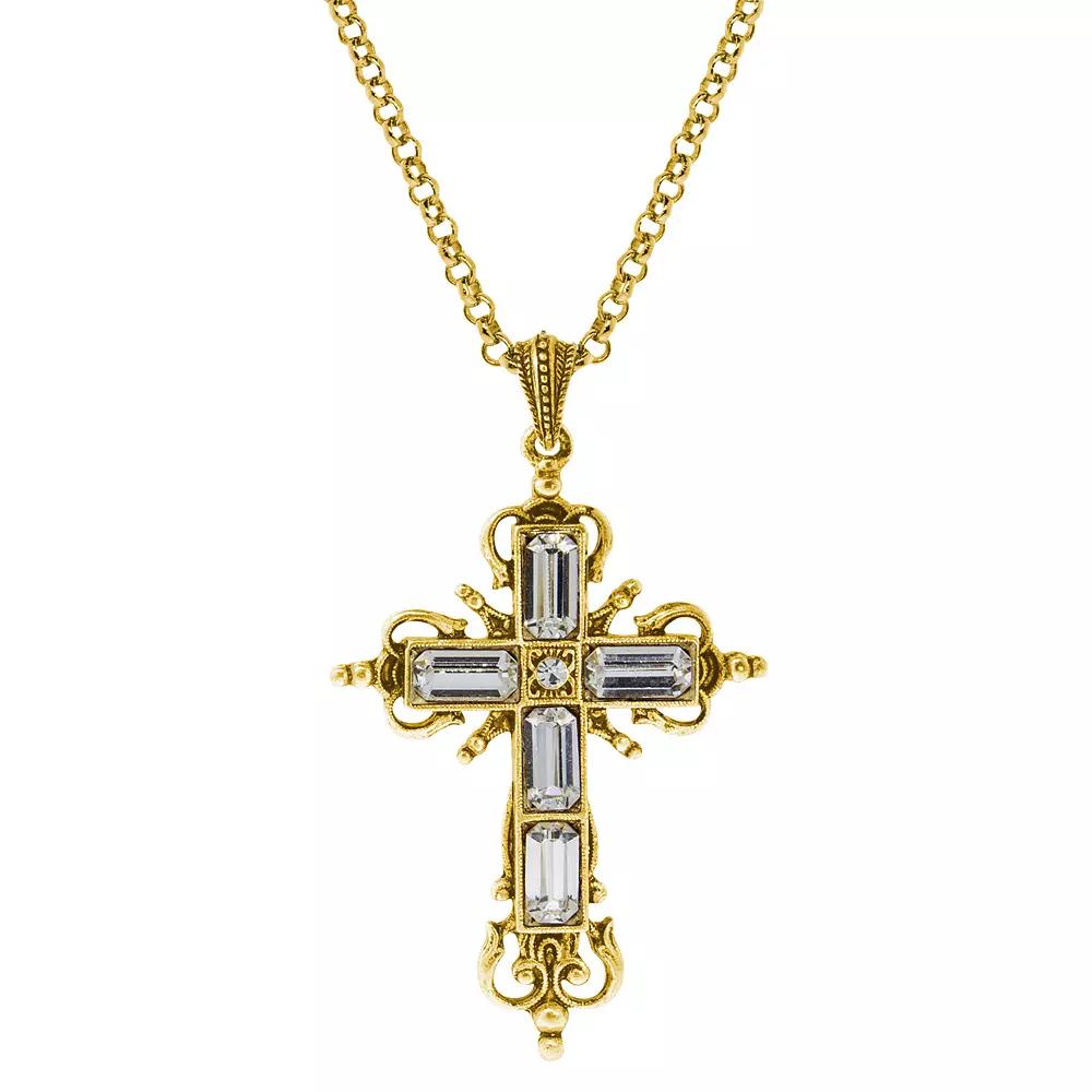 Symbols of Faith Simulated Crystal Cross Pendant Necklace, Womens, Gold Tone Clear Product Image
