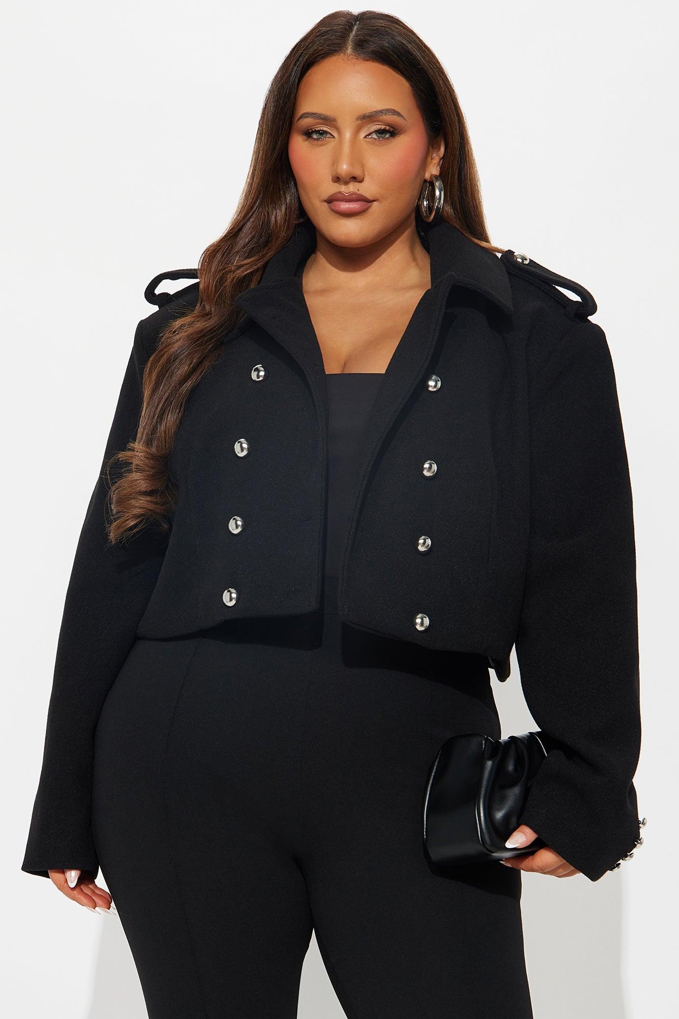 Cara Double Breasted Cropped Coat - Black Female Product Image