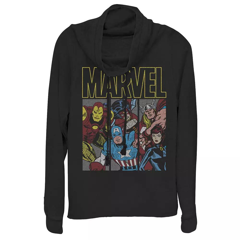 Juniors' Marvel Classic Avengers Group Panel Cowlneck Graphic Lightweight Long Sleeve, Girl's,  Product Image