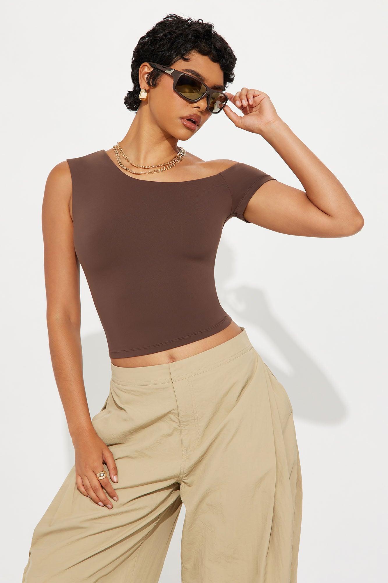 Second Skin Double Lined Off Shoulder Top - Chocolate Female Product Image