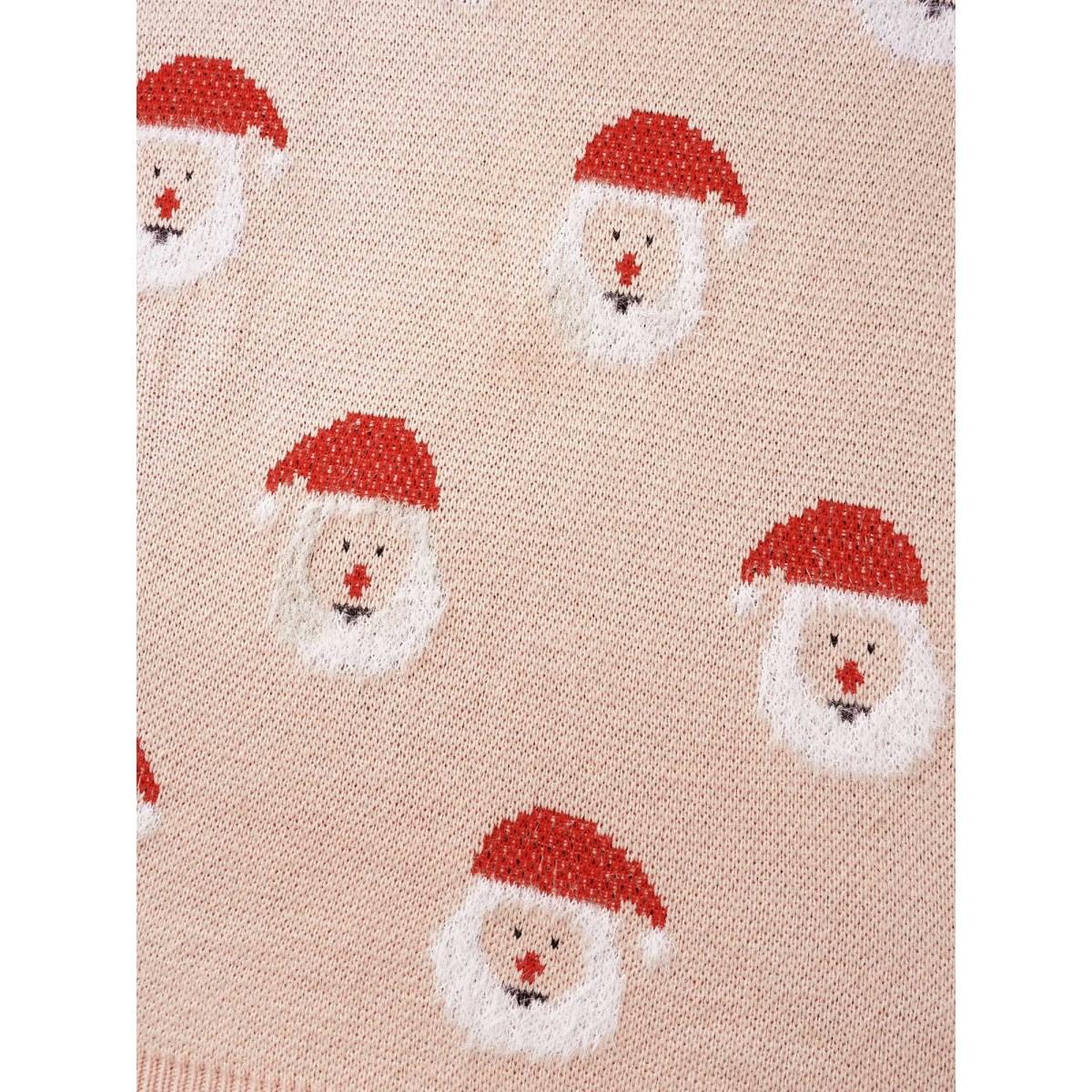 Plus Size Holiday Printed Balloon Sleeves Pullover Nudepink Women Casual Loose Long Sleeve Round Neck Everyday Pullovers BloomChic 12/L Product Image