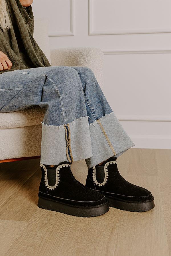 The Phoebe Faux Suede Platform Bootie in Black Product Image