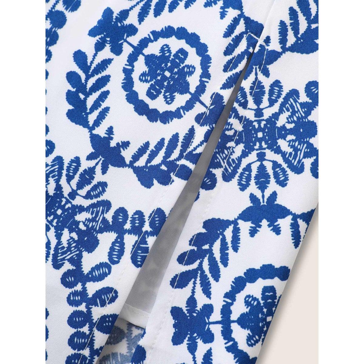 Plus Size Bandana Print Shirred Split Side Maxi Dress Mediumblue Women Resort Shirred V-neck Short sleeve Curvy BloomChic 12/L Product Image