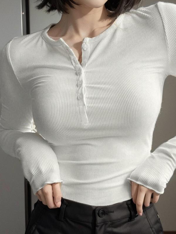 Solid Color Crew Neck Breasted Long Sleeve Knit Product Image