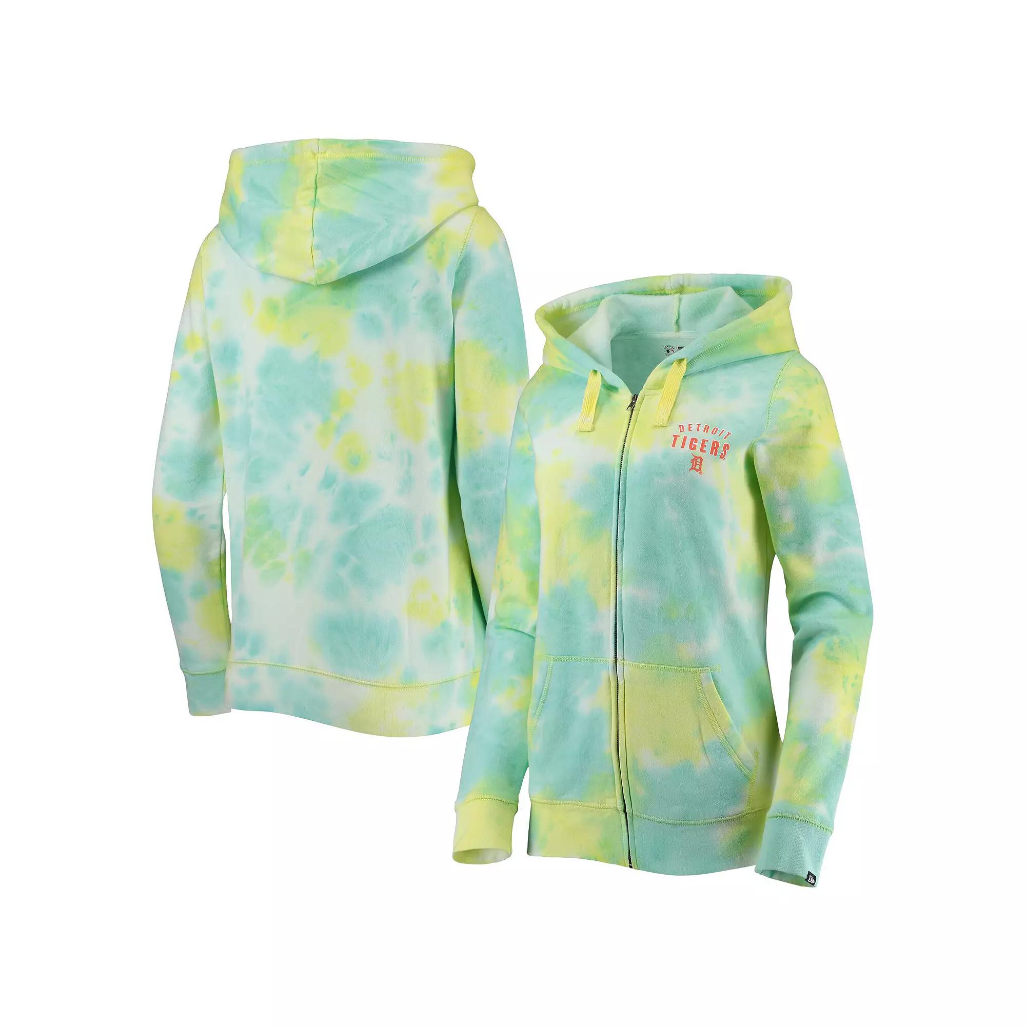 Women's New Era White Detroit Tigers Tie-Dye Full-Zip Hoodie, Size: Large Product Image