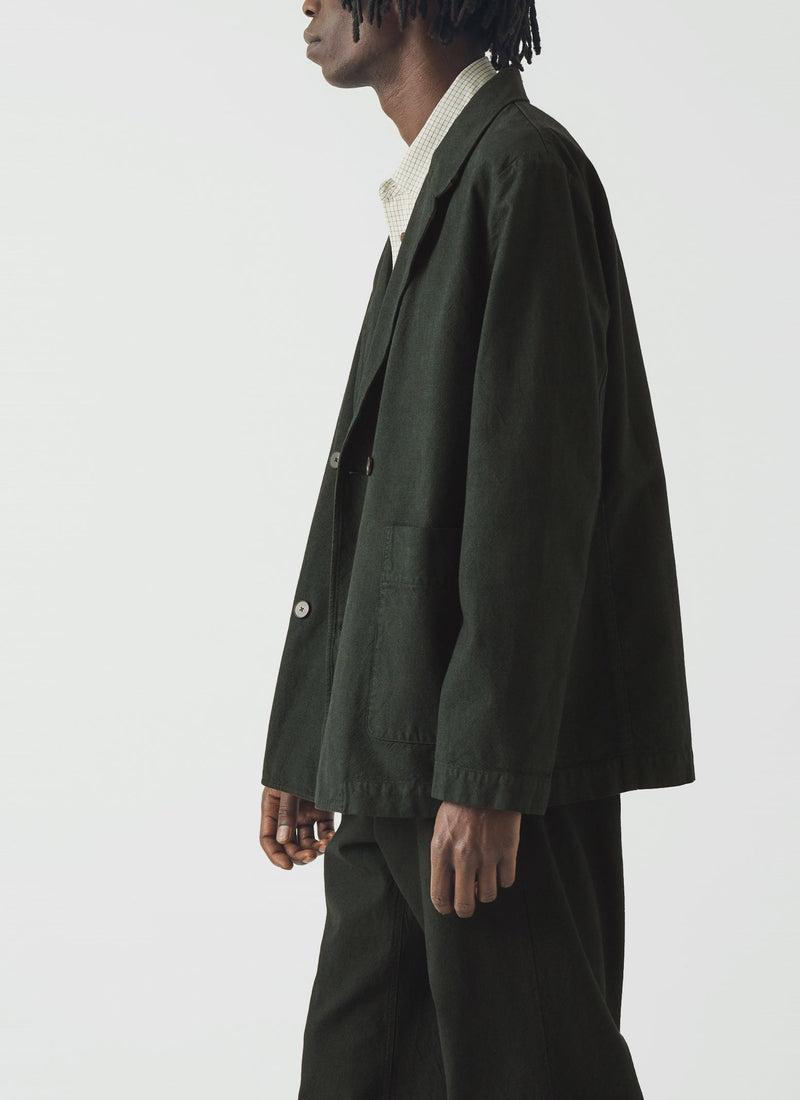 Overdyed Micro Houndstooth Cotton Blazer | Oil Green Product Image