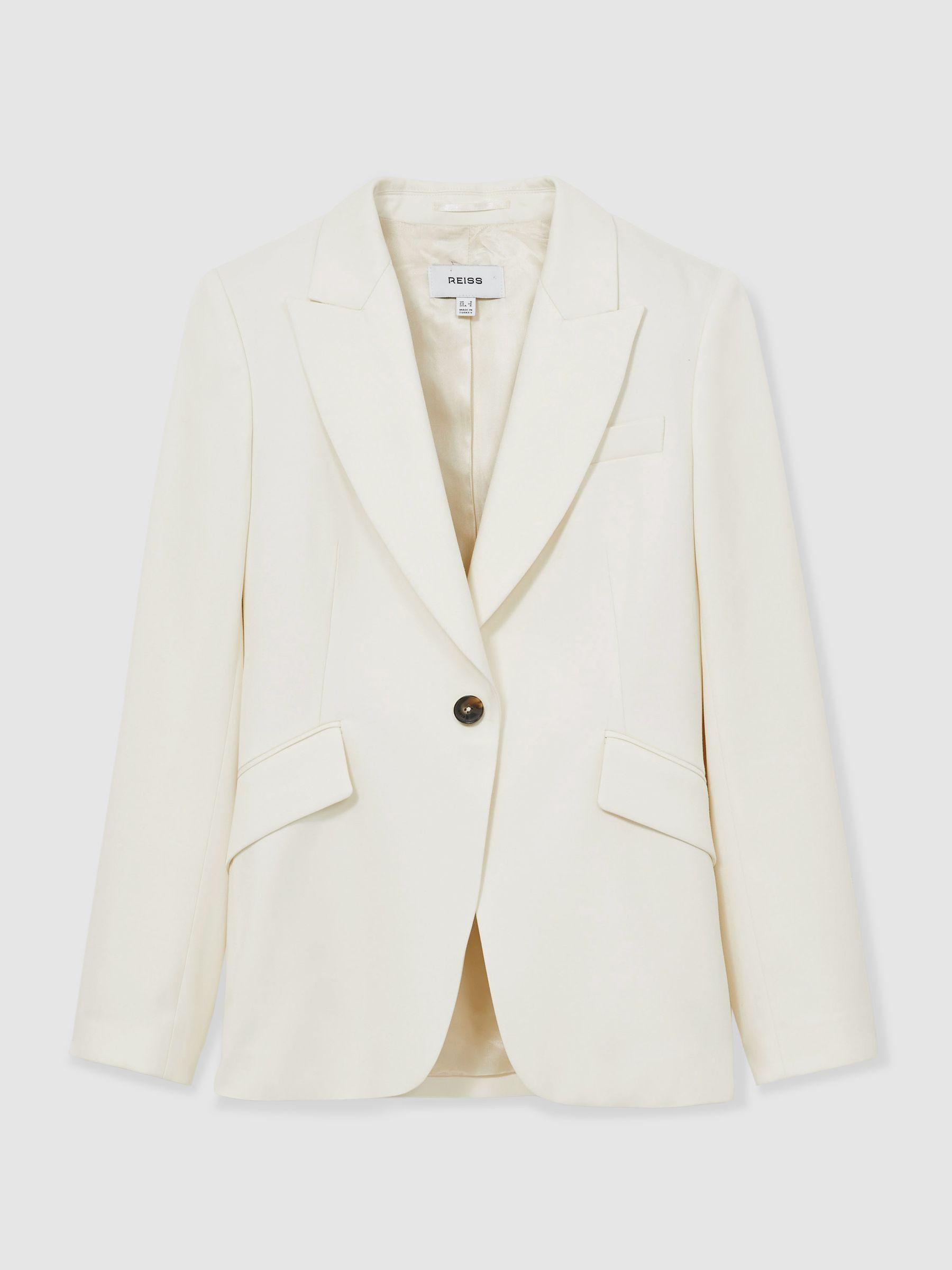 Petite Single-Breasted Peak-Lapel Tailored Blazer in Cream Product Image