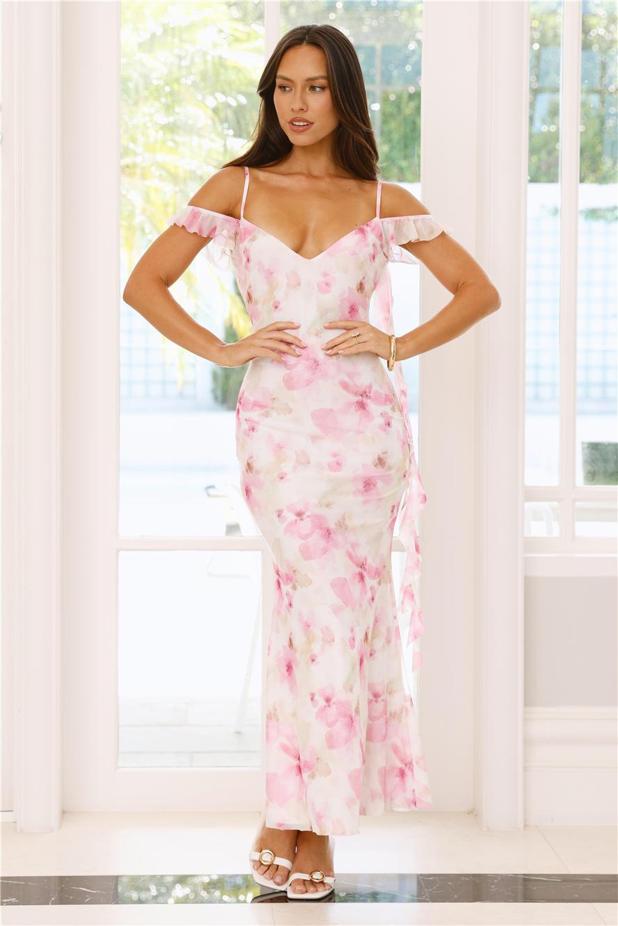 Starburst Gleam Mesh Maxi Dress Pink Product Image