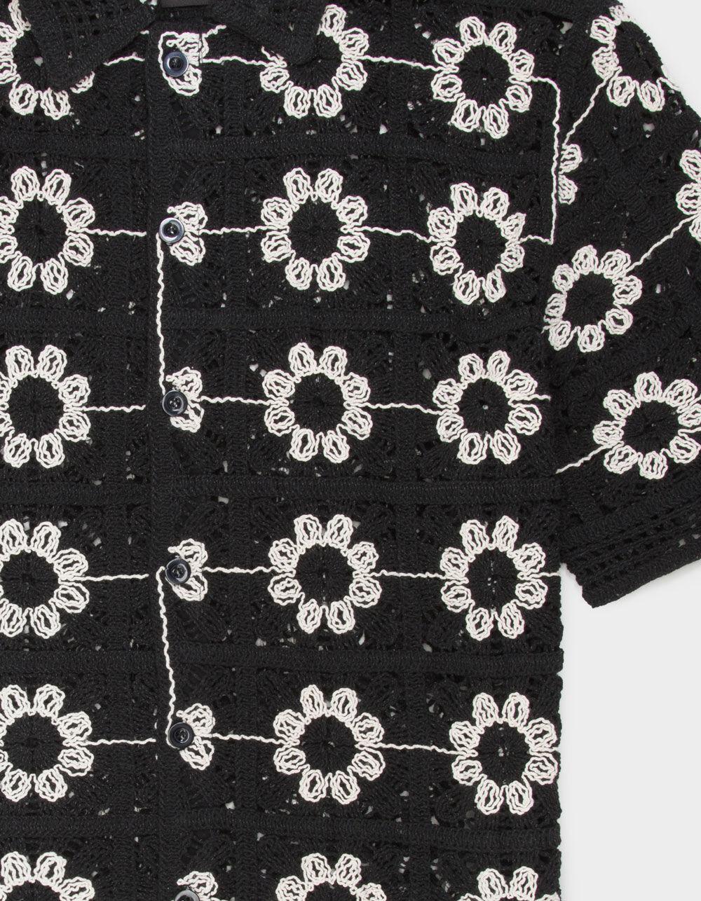 RSQ Mens Floral Crochet Button Up Shirt - BLACK Product Image