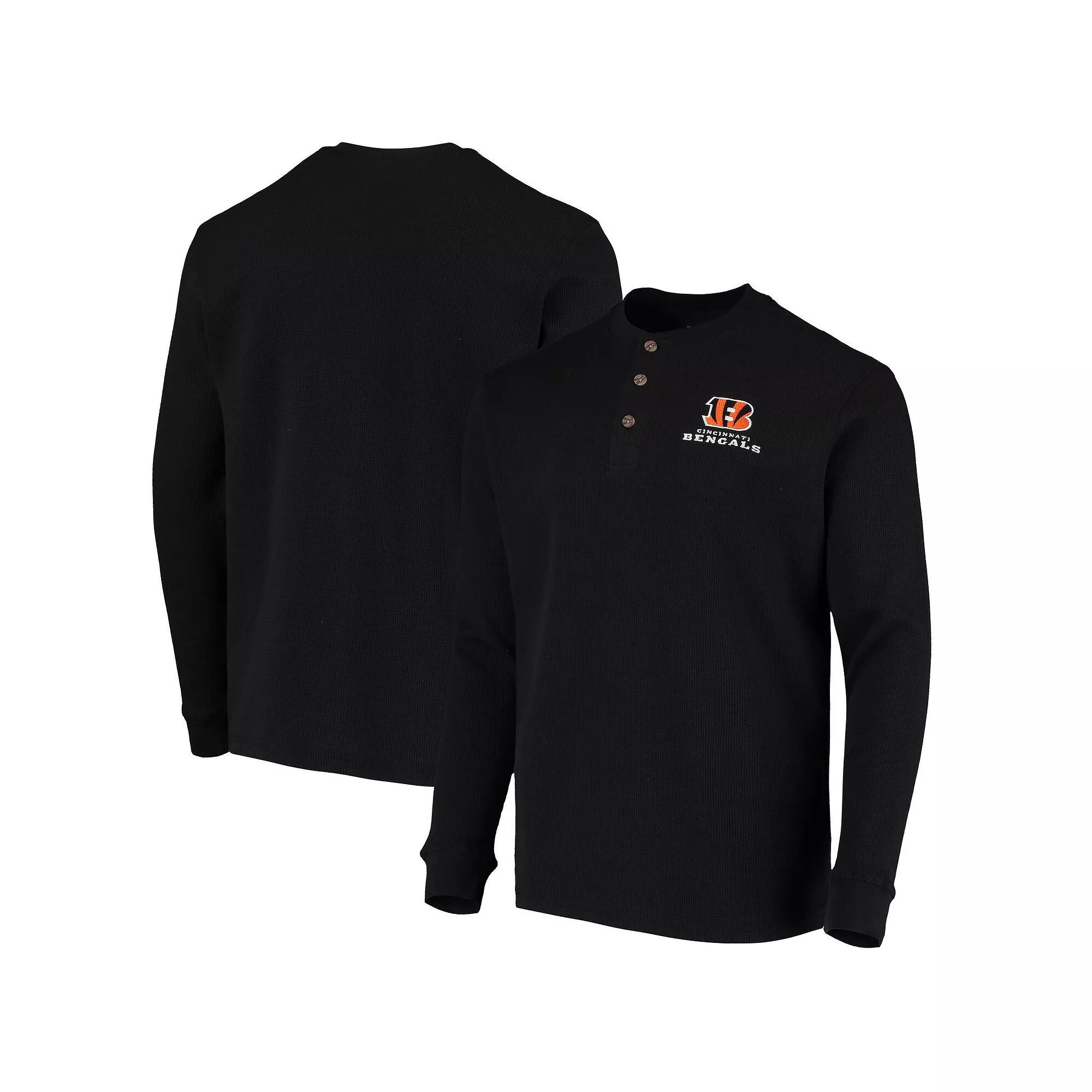 Men's Dunbrooke Black Cincinnati Bengals Logo Maverick Thermal Henley Long Sleeve T-Shirt,  Product Image