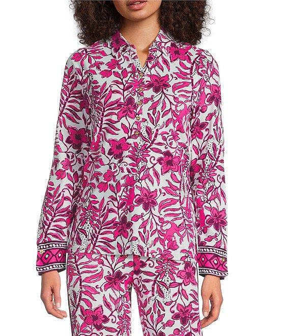 Lilly Pulitzer Lianne UPF 50+ Elderflower Blossom Print Button Front Long Sleeve Top Product Image
