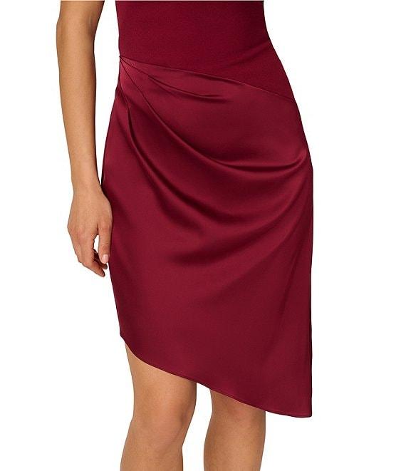 Adrianna by Adrianna Papell Crepe Knit Strapless Pleated Satin Asymmetrical Sheath Dress Product Image