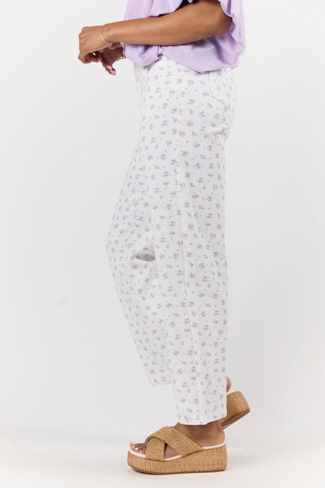 Aria Ivory and Purple Floral Printed Pants FINAL SALE Product Image