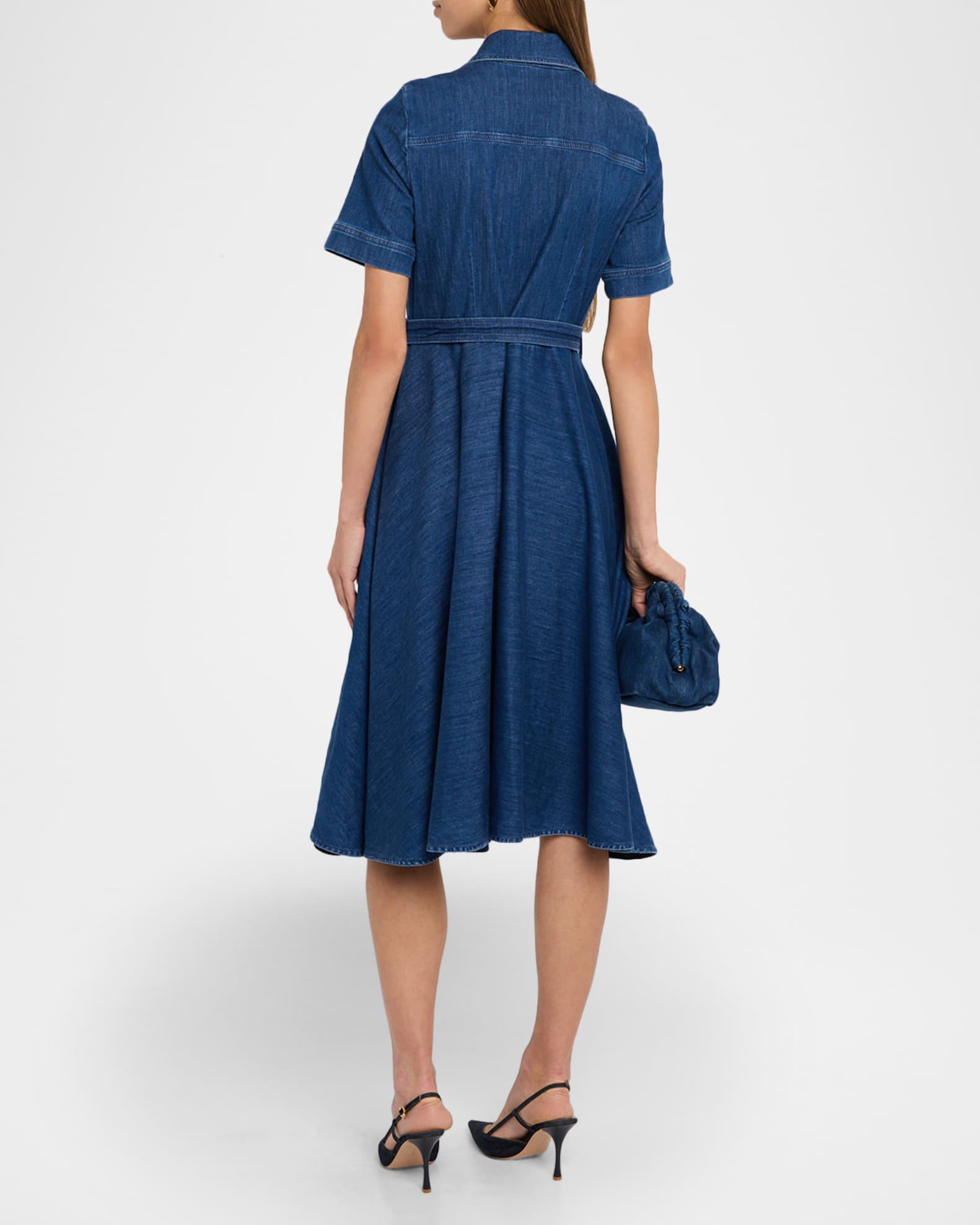 Tie-Waist Denim Midi Shirtdress Product Image