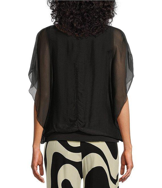 M Made in Italy Silky Crew Neck Short Sleeve Banded Hem Poncho Top Product Image