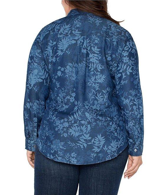 Liverpool Los Angeles Plus Size Floral Point Collar Long Sleeve Blouse Product Image