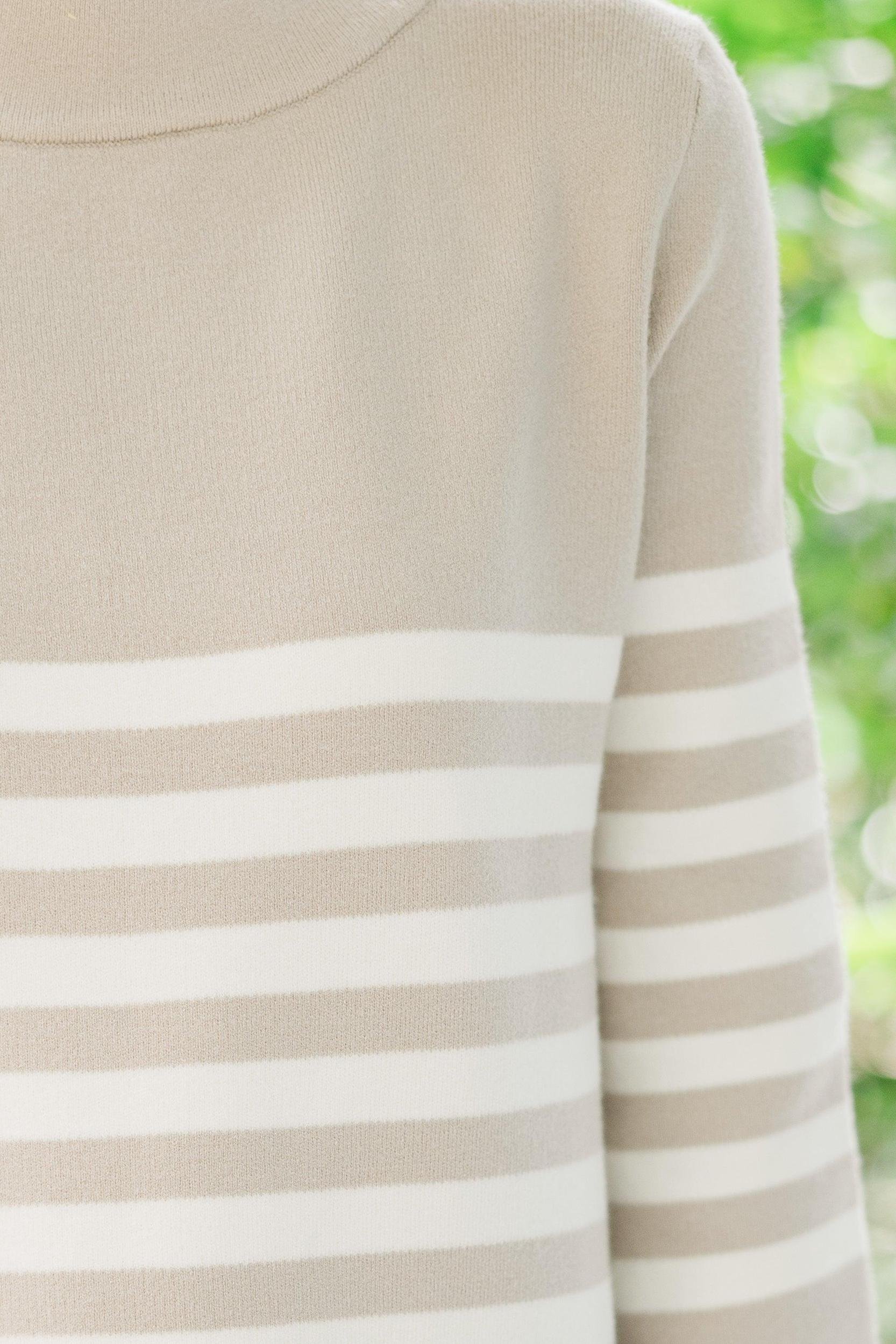 Just A Feeling Taupe Striped Mock Neck Sweater Female Product Image