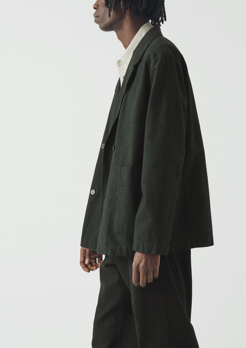 Overdyed Micro Houndstooth Cotton Blazer | Oil Green Product Image
