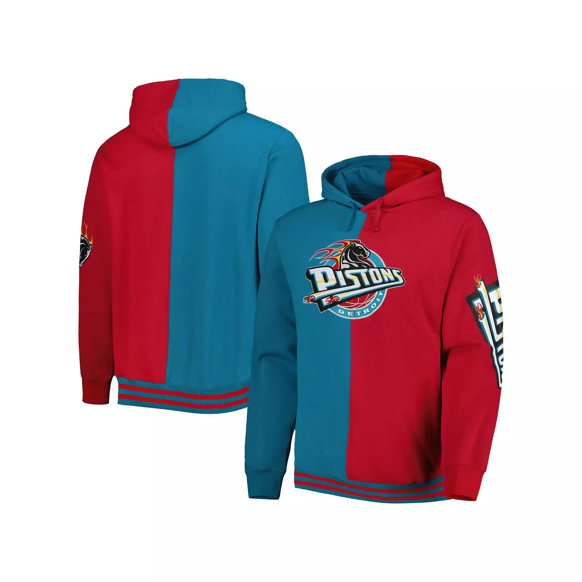 Men's Mitchell & Ness Teal/Red Detroit Pistons Big & Tall Hardwood Classics Split Pullover Hoodie, Size: 3XB, Pis Blue Product Image