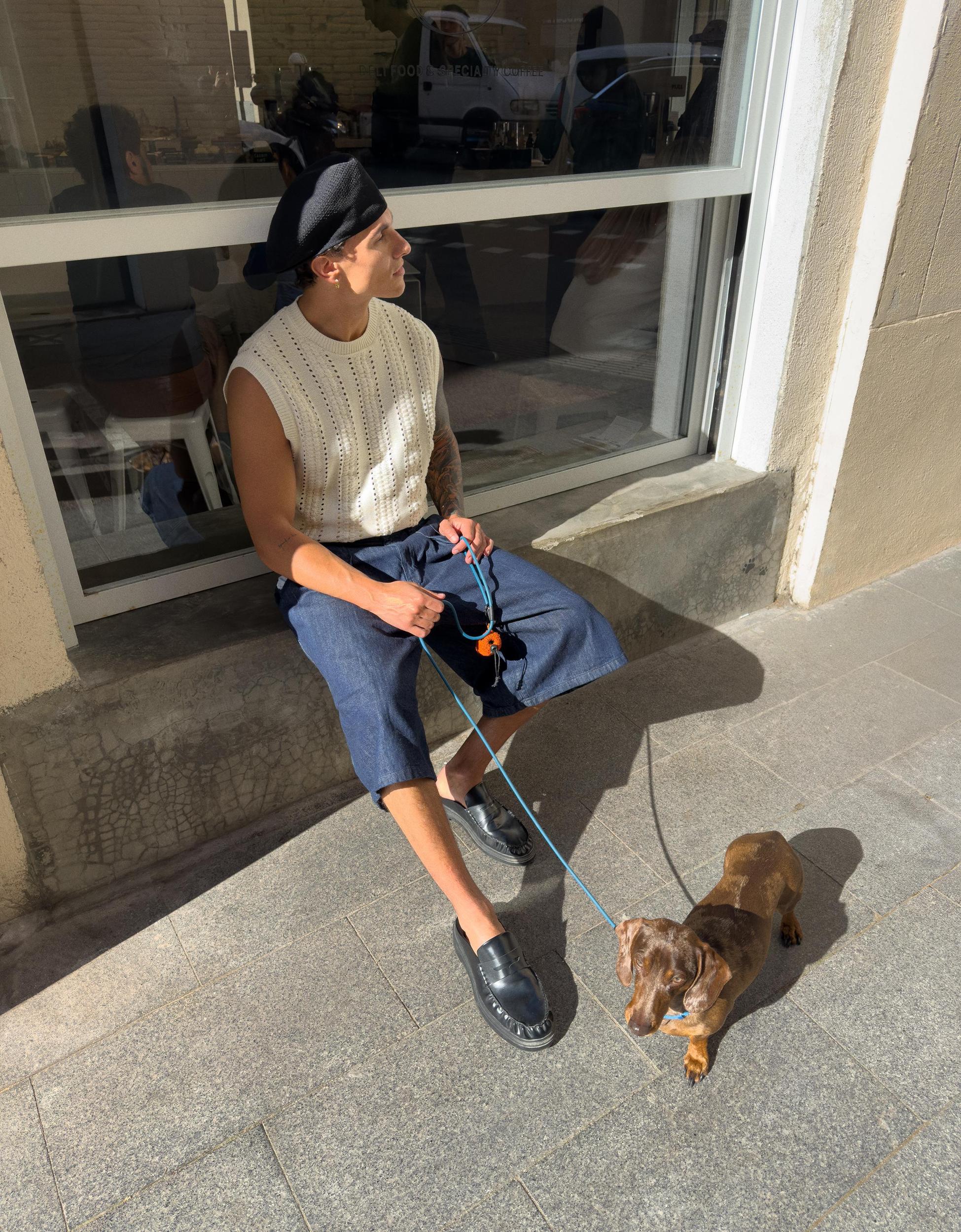 Textured open knit vest Product Image